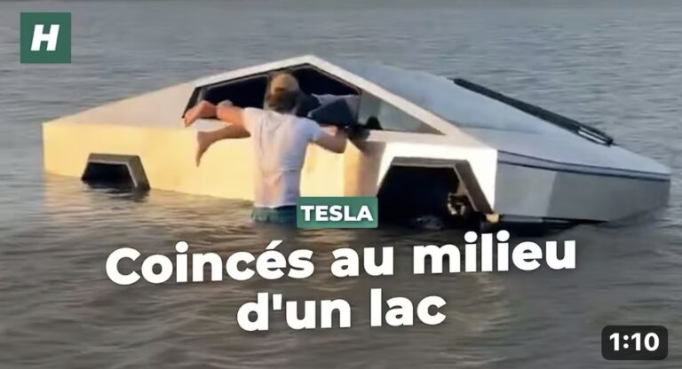 (Vidéo) Texas : il coule son Tesla Cybertruck à 60 000 euros en testant le mode “passage à gué” dans un lac, il est arrêté